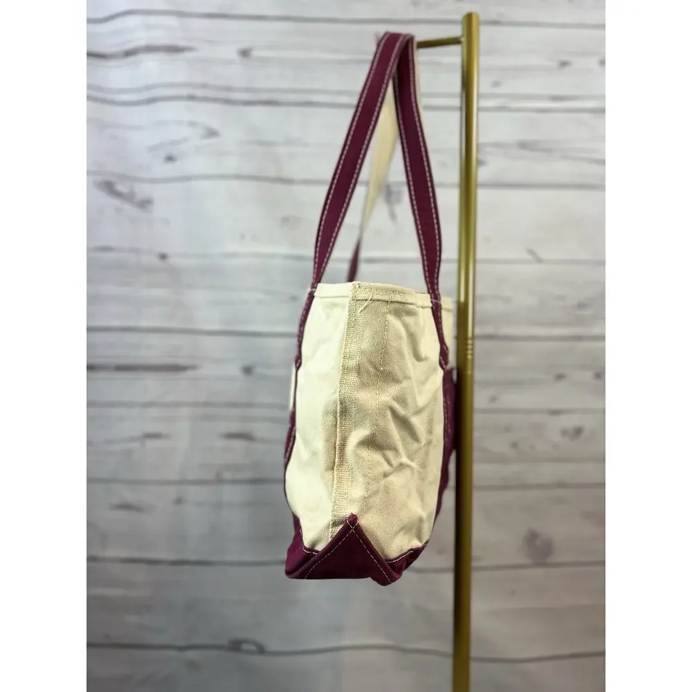 L.L.Bean Boat and Tote Canvas Bag Vintage Plum Red Cream Medium - Picture 4 of 11